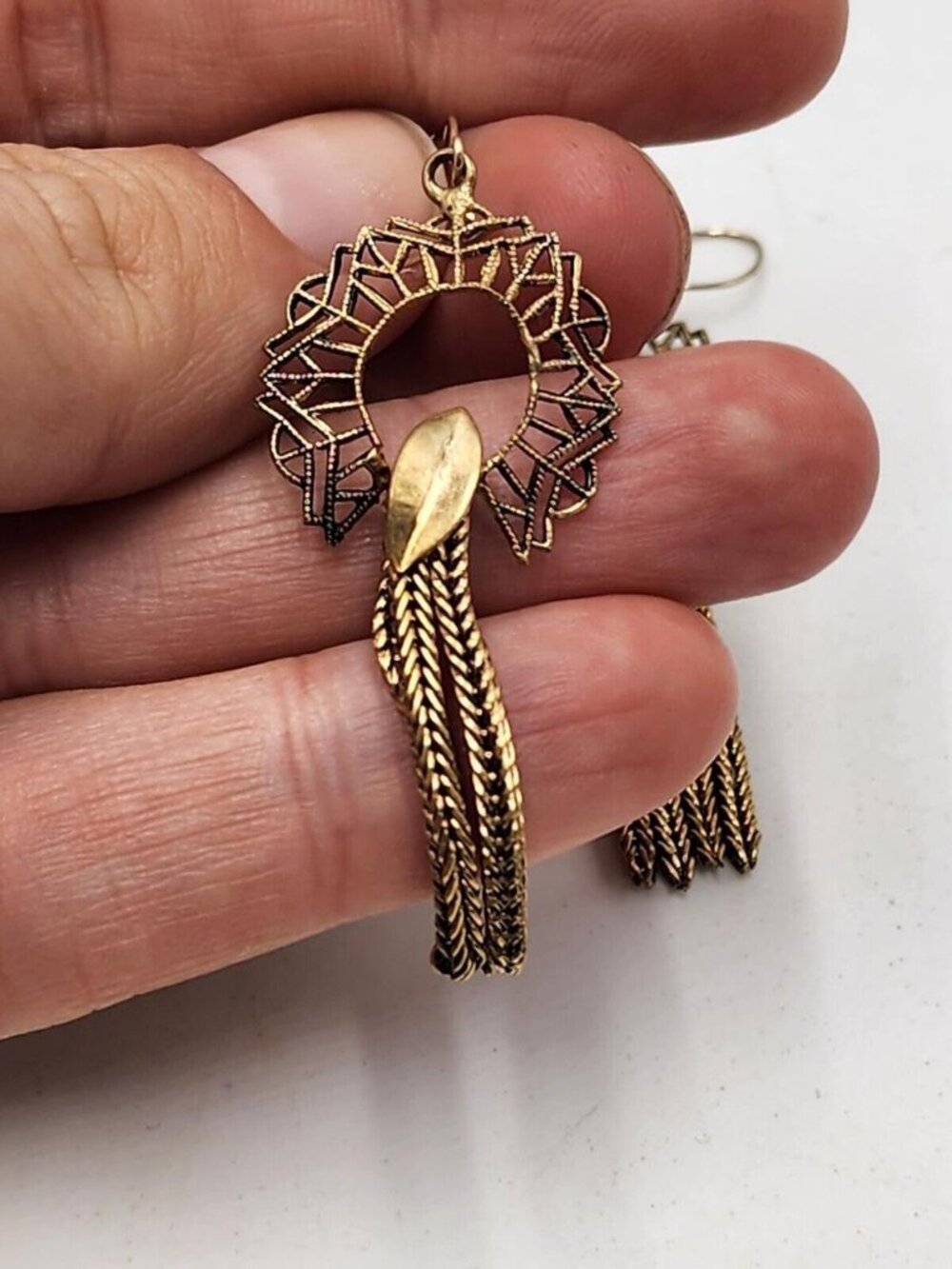 Filigree Earrings Chain Tassel Hook